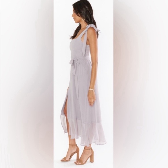 Show Me Your Mumu NWT Claire Chiffon Midi Dress in Dove Gray SIZE SMALL - Picture 4 of 7